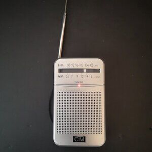 CM Portable AM/FM Silvertone Radio Battery Operated Wrist Strap & Antenna Works